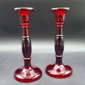 Pair Of Ruby Red Candlestick